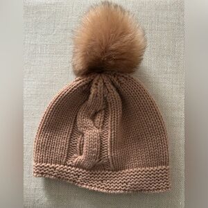 NWOT Raffaello Bettini 100% Italian Cashmere Hat w Faux Fur Pom in Cinnamon